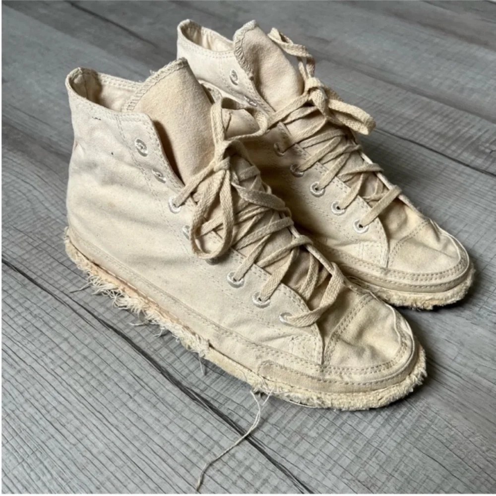 Converse All Canvas Cloth High Top Sneakers Cream Size 8 - Picture 2 of 11
